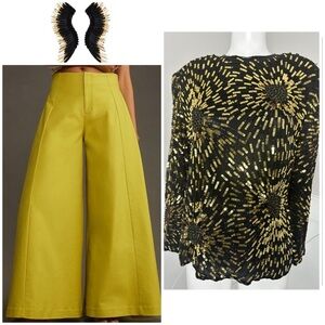 STENAY SILK VINATGE GOLD BLACK SEQUIN BEADED TOP/ PRELOVED / SIZE 10